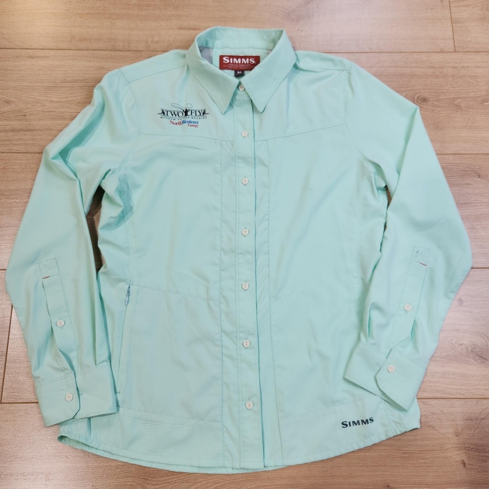 Simms Shirt Womens Medium Green Long Sleeve Button Up Fishing Quick Dry Outdoor‎
